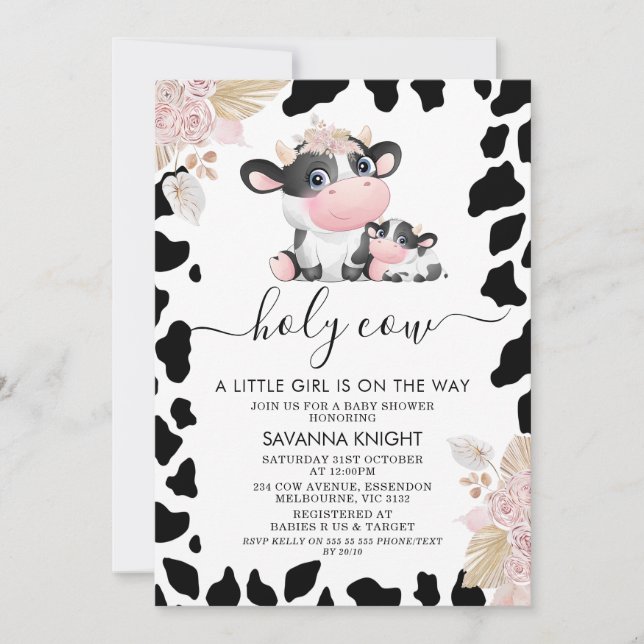 Invitation Cartoon rose floral Saint Vache Baby shower d'impr (Devant)