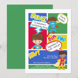 Invitation Cartoon Superhero Amusement Comique Thème Annivers