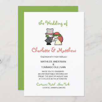 Invitation Cartoon vert mignon caractères Mariage lunaire