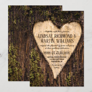 Invitation Carved Heart Country Rustic Tree Mariage