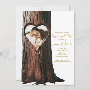 Invitation Carved Heart Tree Stump Rustic Photo Fiançailles