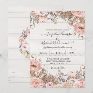 Invitation Cas de Black Blush Pink Watercolor Floral Rose Gol