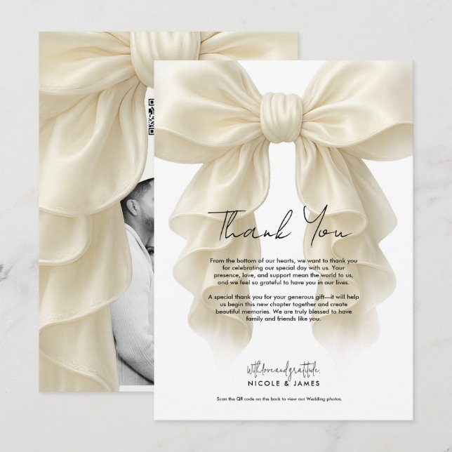Invitation Cascade de crème Ruffle Bow Mariage nuptiale Merci (Devant / Derrière)