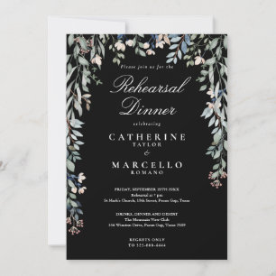 Invitation Cascade Floral Noir Et Blanc Dîner De Répétition