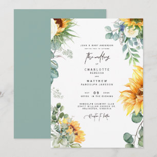 Invitation Cascade Tournesol vert mariée Parents Sage
