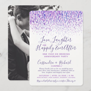 Invitation Cascade violet aquarelle 1 an de mariage party
