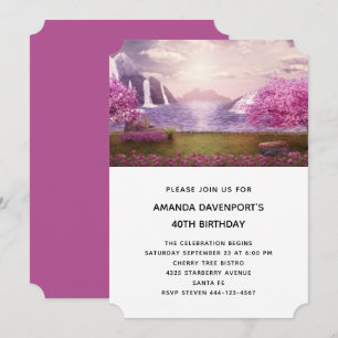 Invitation Cascades et cerisiers autour d'un lac Anniversaire