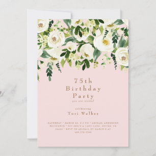 Invitation Cascading Blanc Floral 75e Anniversaire Fête Blush