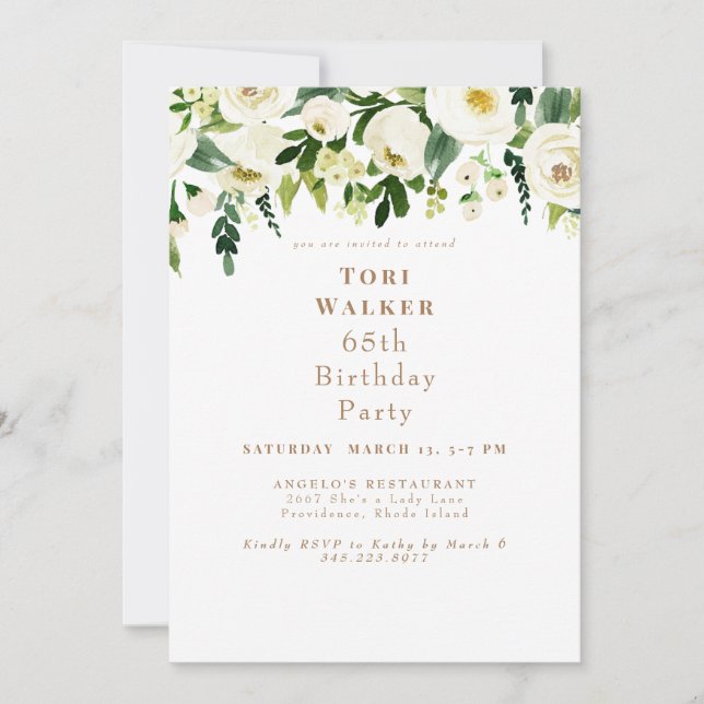 Invitation Cascading White Floral 65e anniversaire (Devant)