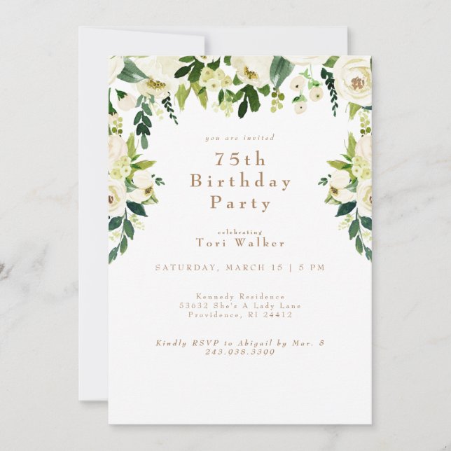 Invitation Cascading White Floral 75e anniversaire (Devant)