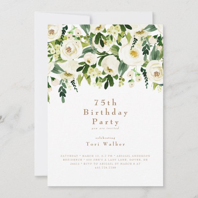 Invitation Cascading White Floral 75e anniversaire (Devant)