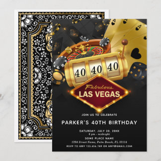 Invitation Casino Las Vegas Anniversaire fête Black Gold