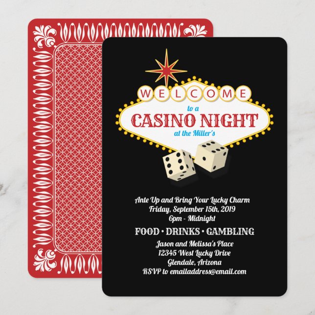 Invitation Casino Las Vegas Marquee Noir nocturne (Devant / Derrière)