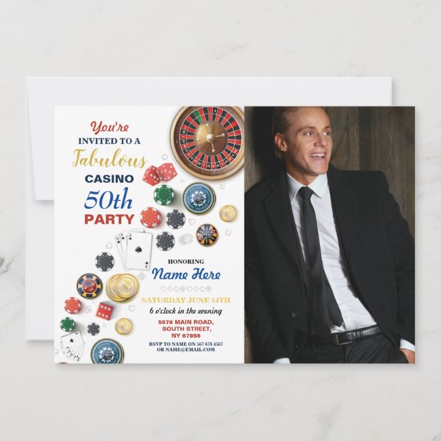 Invitation Casino Night Photo Las Vegas Birthday Cards Party (Devant)