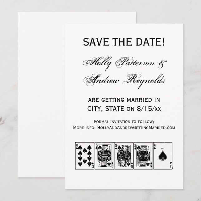 Invitation Casino Night Poker Royal Straight Flush Spades (Devant / Derrière)