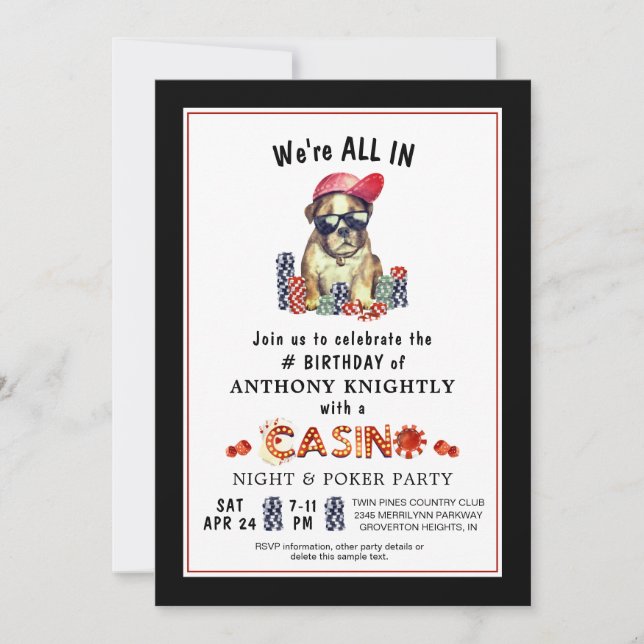 Invitation Casino Poker fête d'anniversaire (Devant)