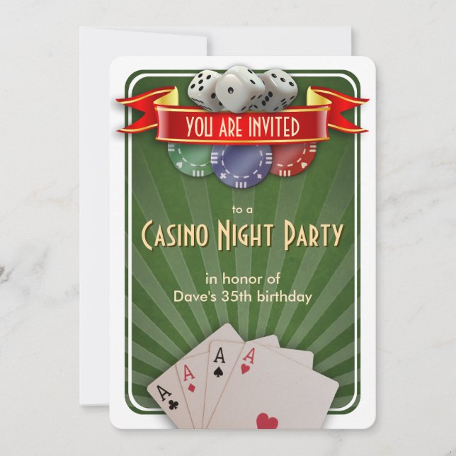 Invitation Casino Poker Nuit moderne fête d'anniversaire (Devant)
