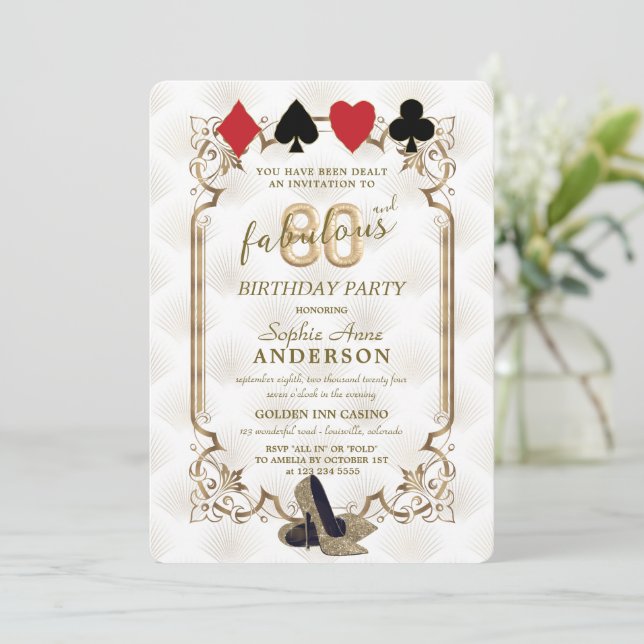 Invitation Casino Vegas Art Déco 80 et fabuleux anniversaire (Debout devant)