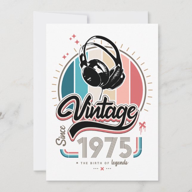 Invitation Casque audio vintage depuis 1975 (Devant)