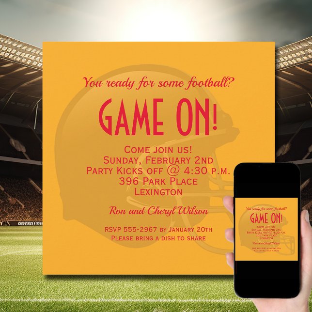 Invitation Casque de football Gold Game Day (Order INSTANT DOWNLOAD to send digitally or PRINTED cards to mail or both!
)