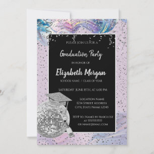 Invitation Casquette Argent, Boule Disco, Violet Vin Abstrait