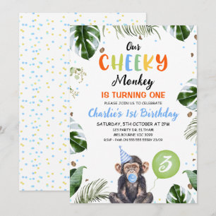 Invitation Casquette bleu mignon Notre Singe Cheeky 1er Anniv