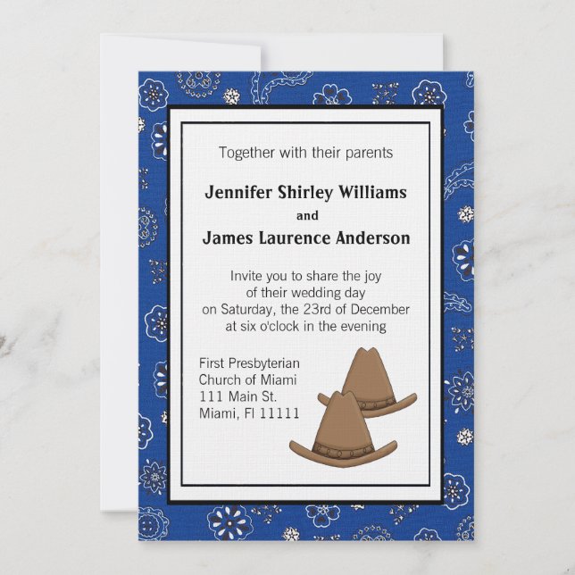 Invitation Casquette Blue Western Cowboy (Devant)