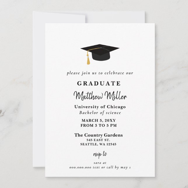 Invitation Casquette de classe noire simple (Devant)
