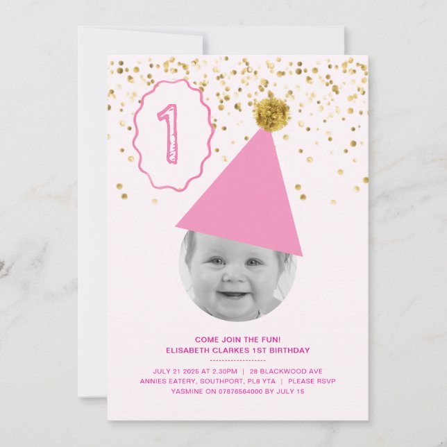 Invitation Casquette de fête - Filles 1er anniversaire Invita (Devant)
