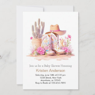Invitation Casquette de fille et bottes Baby shower sauvage o