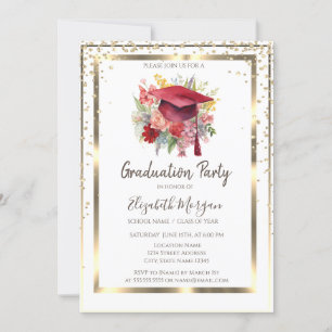 Invitation Casquette de fin d'études florale avec cadre et di