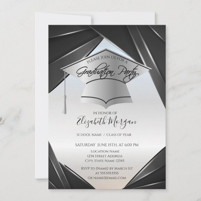 Invitation Casquette de fin d'études Silver Elegant (Devant)
