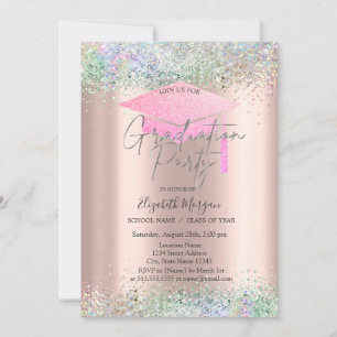 Invitation Casquette de grade, Colorful Confetti Rose Gold Gr