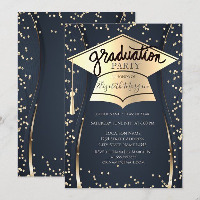 Invitation Casquette de grade, Diamonds Marine Bleu Graduatio (Devant / Derrière)