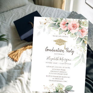 Invitation Casquette de grade, Fleurs bleues Graduation