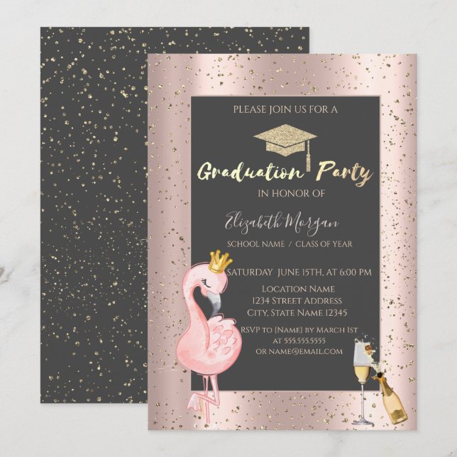Invitation Casquette de grade, Vin, Rose de Flamant rose Dipl (Devant / Derrière)
