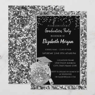 Invitation Casquette de graduation en argent, Boule disco, Vi