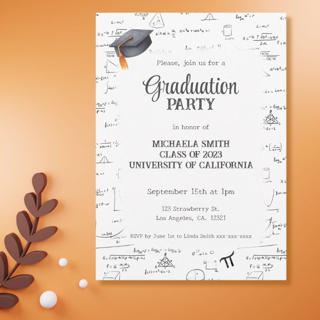 Invitation Casquette de graduation en mathématiques noires (Créateur téléchargé)