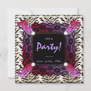 Invitation Casquette de la Fashion Party Zebra Lace Red