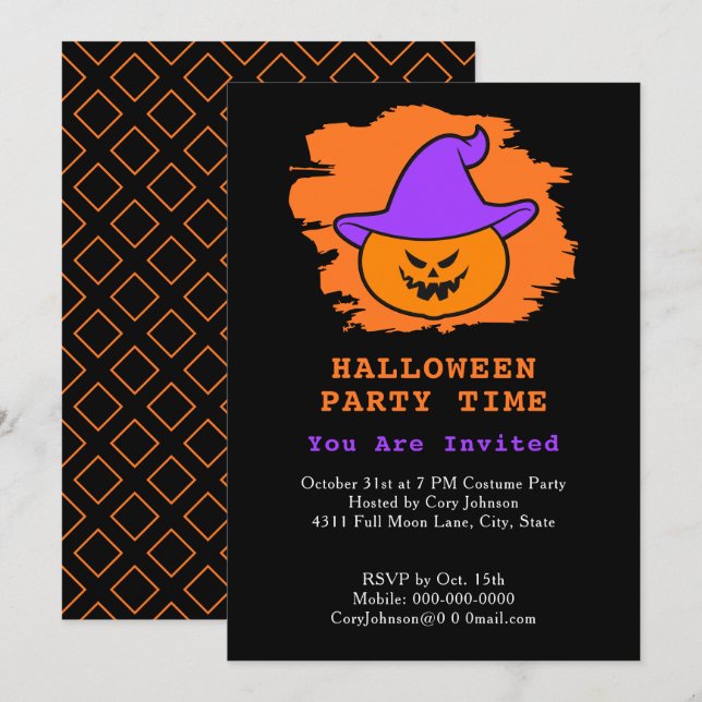 Invitation Casquette de la fête d'Halloween Eerie Jack o' Lan (Devant / Derrière)
