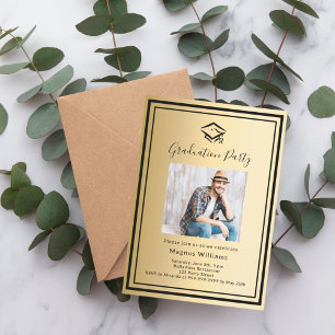 Invitation Casquette de l'or noir photo Graduation Party