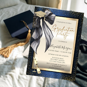 Invitation Casquette de remise de diplôme, verre à bow noir f