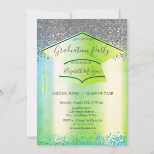 Invitation Casquette de remise de diplôme verte, Diamants Dip