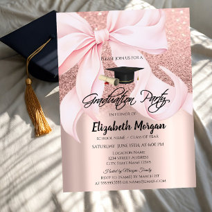 Invitation Casquette de remise des diplômes à ruban rose avec