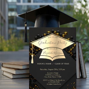 Invitation Casquette de remise des diplômes en or élégante, b