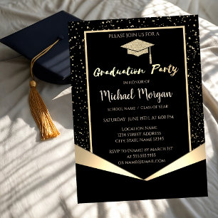Invitation Casquette de remise des diplômes pailletée or élég