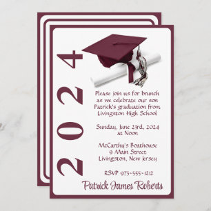 Invitation Casquette & Diplôme 5x7 Maroon & White Graduation