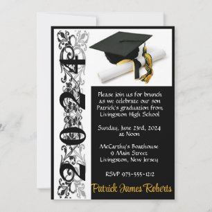 Invitation Casquette & Diplôme 5x7 Noir & Or Graduation