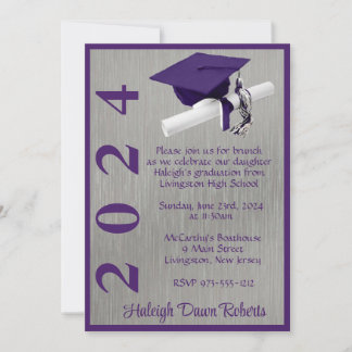 Invitation Casquette & Diplôme 5x7 Purple et Silver Graduatio
