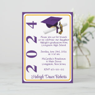 Invitation Casquette & Diplôme 5x7 Purple & Gold Graduation
